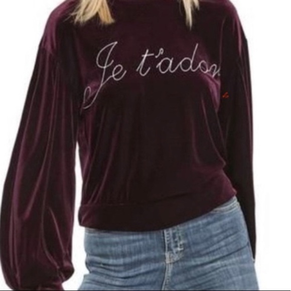 Misa LA  Je t’adore Top Velvet Velour Cropped Ballon Sleeve Sweatshirt Small - Picture 1 of 9